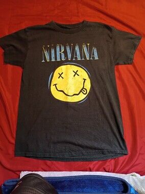 Nirvana Kids' Black Graphic Tee with Yellow Smiley Logo
